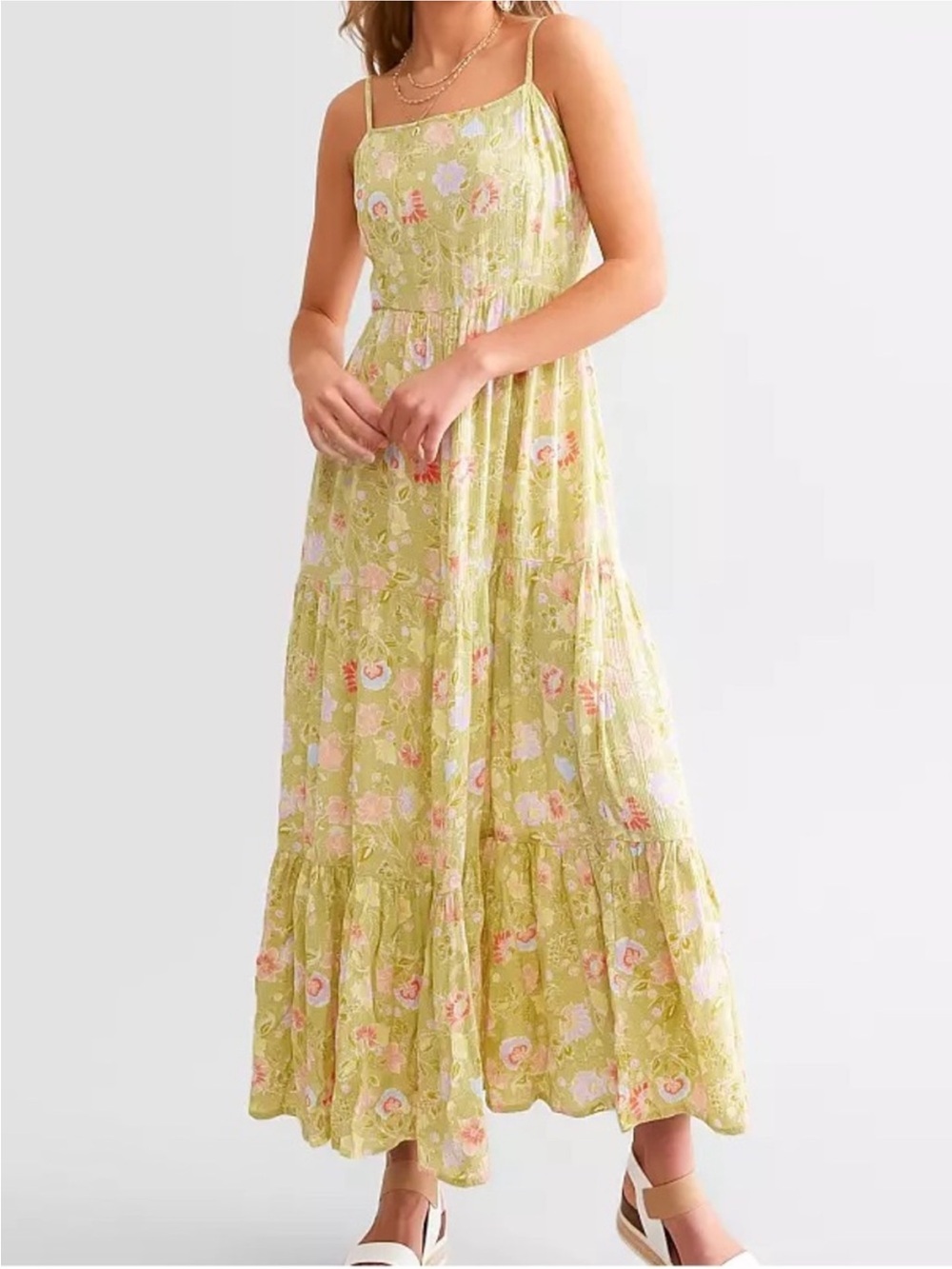 Billabong Lime Floral Maxi Dress with tie low back Summer Surf Beachy Cover up